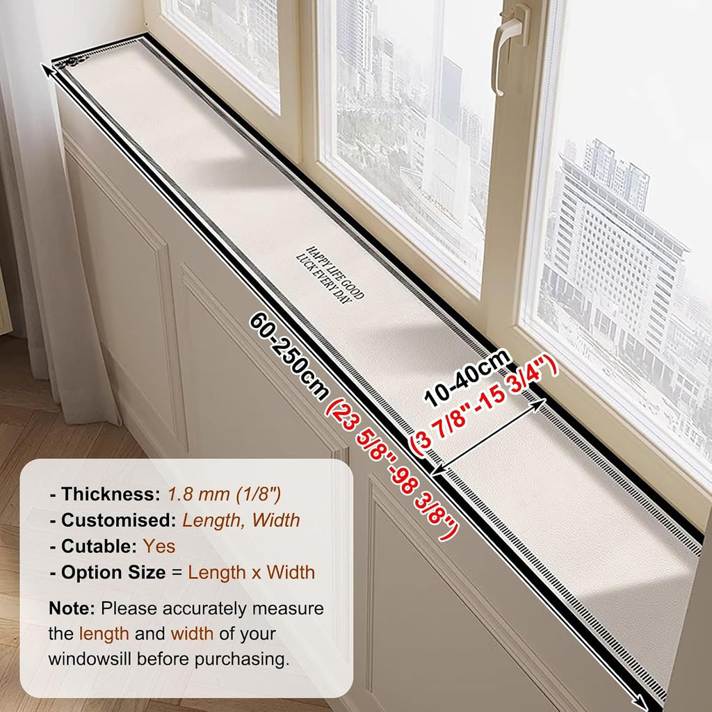 Window Sill Mat Kitchen Window Sill Cushion, Dust-Proof Bay Window Countertop Protector Liner, Replacement WindowSill Cushion Pad with Non-Slip Bottom(250x45cm(98x18in))