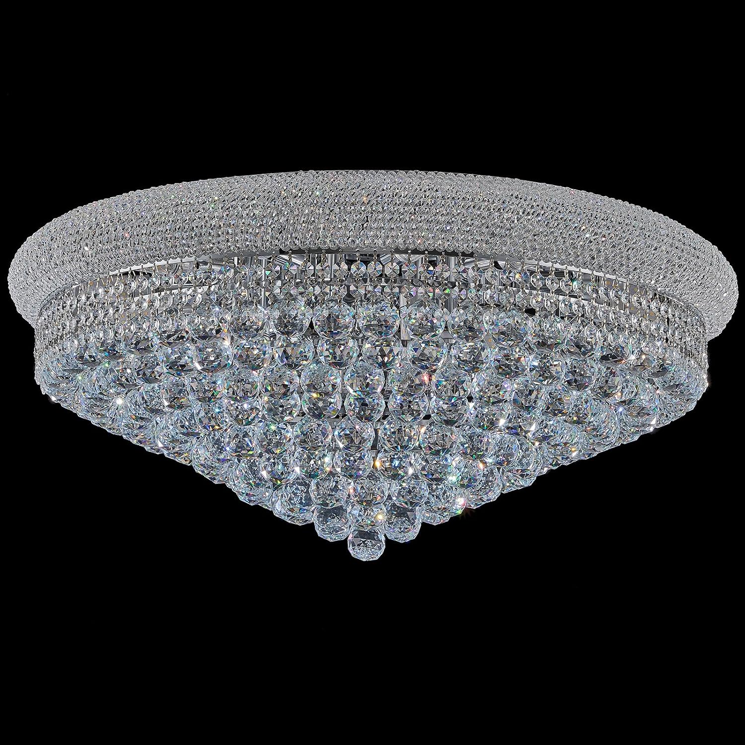 18 - Light Crystal Flush Mount Chandelier Ceiling Light Fixture for Living Room Dining Room Entryway Foyer Chrome Finish