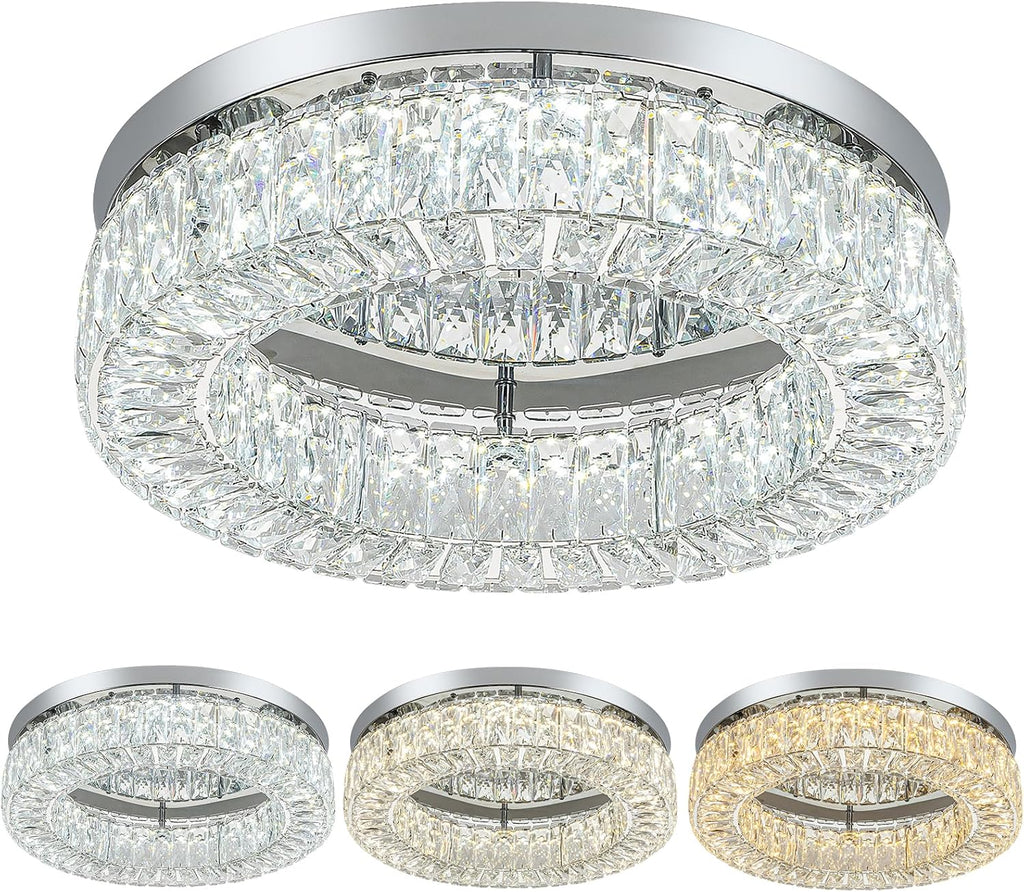 HOPGGIE 18' Dimmable Chandelier with Remote Control LED Ceiling Light Flush Mount Ceiling Light Fixtures Large Crystal Chandeliers Light for Living Room Bedroom Dining Room (dimmable)