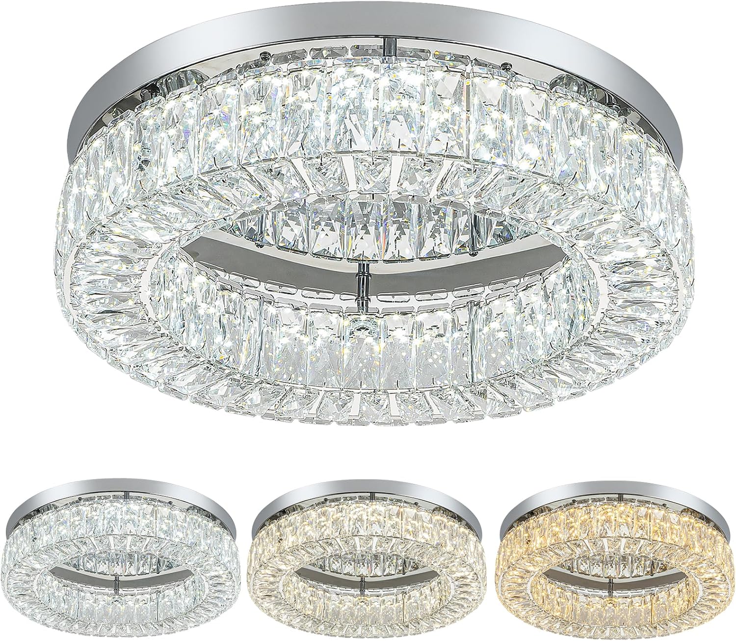 HOPGGIE 18' Dimmable Chandelier with Remote Control LED Ceiling Light Flush Mount Ceiling Light Fixtures Large Crystal Chandeliers Light for Living Room Bedroom Dining Room (dimmable)