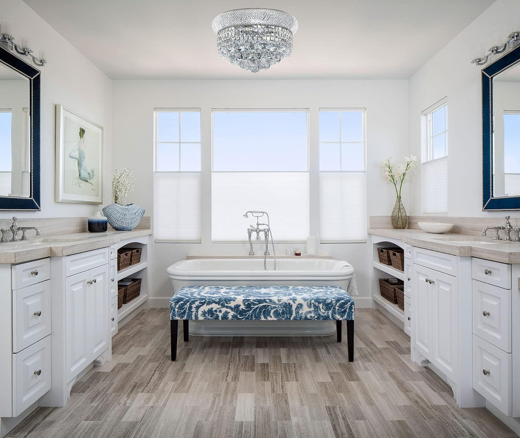 Crystal Flush Mount Chandelier Ceiling Light Fixture for Living Room Dining Room Bedroom Foyer Entryway Hallway Closet Bathroom (Chrome, 9' H x14 D)
