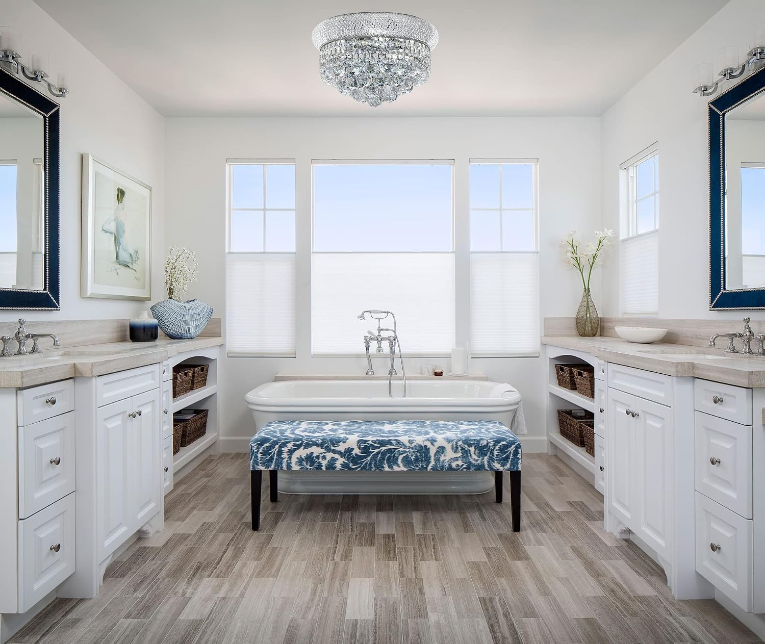 Crystal Flush Mount Chandelier Ceiling Light Fixture for Living Room Dining Room Bedroom Foyer Entryway Hallway Closet Bathroom (Chrome, 9' H x14 D)