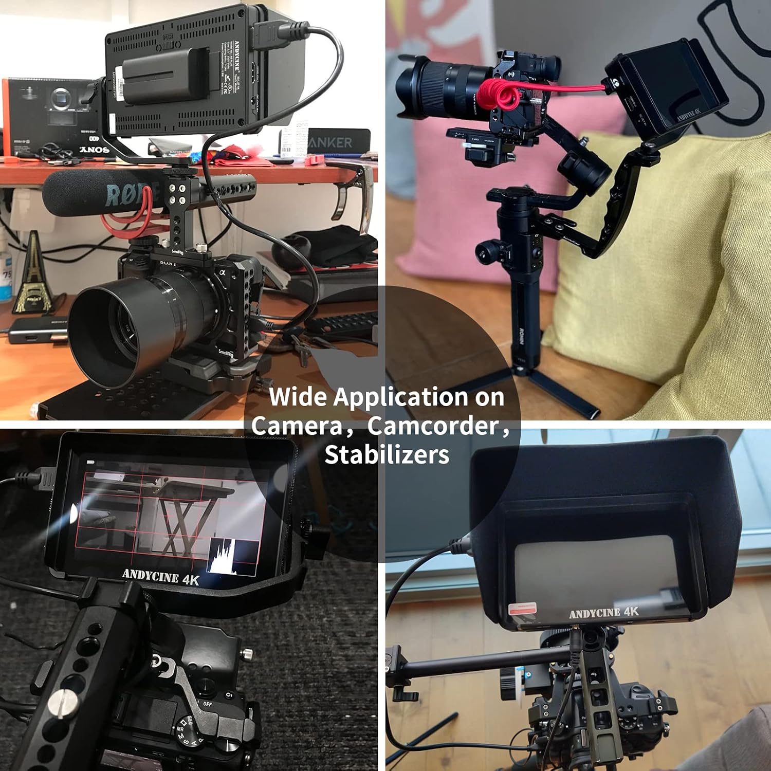 ANDYCINE A6 Plus V2 6' Touch Screen Camera Field Monitor Bundle - Full HD 1920x1080, 4K HDMI Input, 3D LUT, Waveform, Focus Assist with Battery, Carry Case & Sunshade