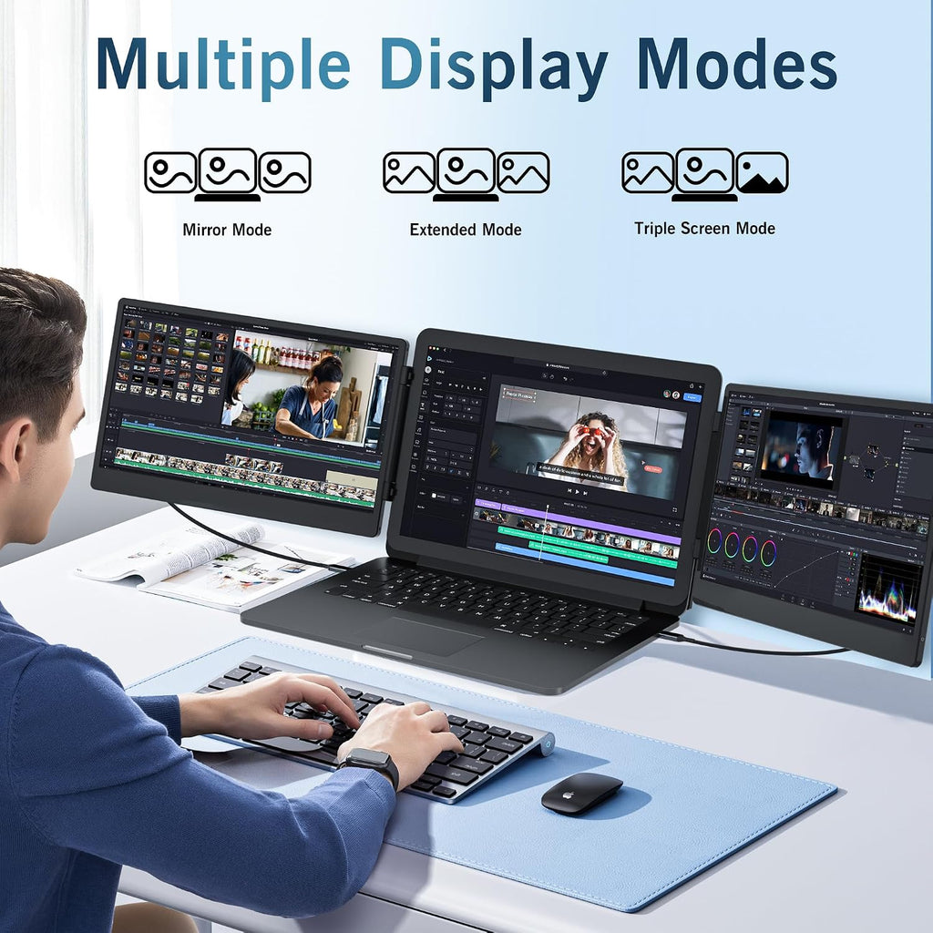 Laptop Screen Extender Portable, 14 Inch Triple Monitor for Laptop with IPS FHD 1080P Display, Plug and Play Laptops Monitor Extender Compatible with Mac, Wins, Dex, Chrome…