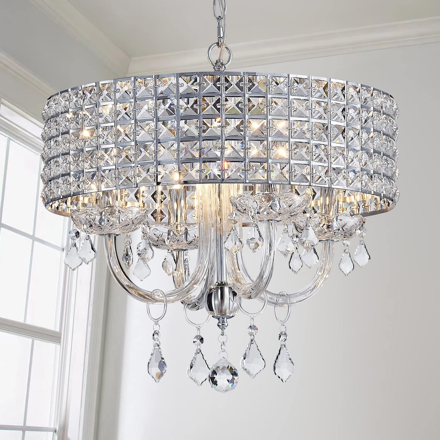 Saint Mossi 4-Lights K9 Crystal Chandelier Modern Chandelier Light Fixture, Crystal Pendant Light Fixture Modern Ceiling Light Fixtures,H17 x D18,Chain Adjustable