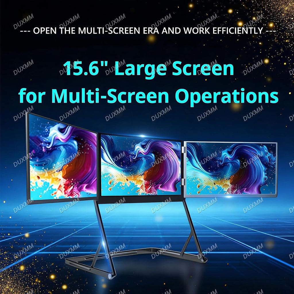 Triple Screen Laptop Extender 15.6' 1080P IPS,Pro Max Monitor,Portable Monitor with USB-C & HDMI,with 360° Rotation Adjustable Viewing Angles Compatible with Windows and Macos