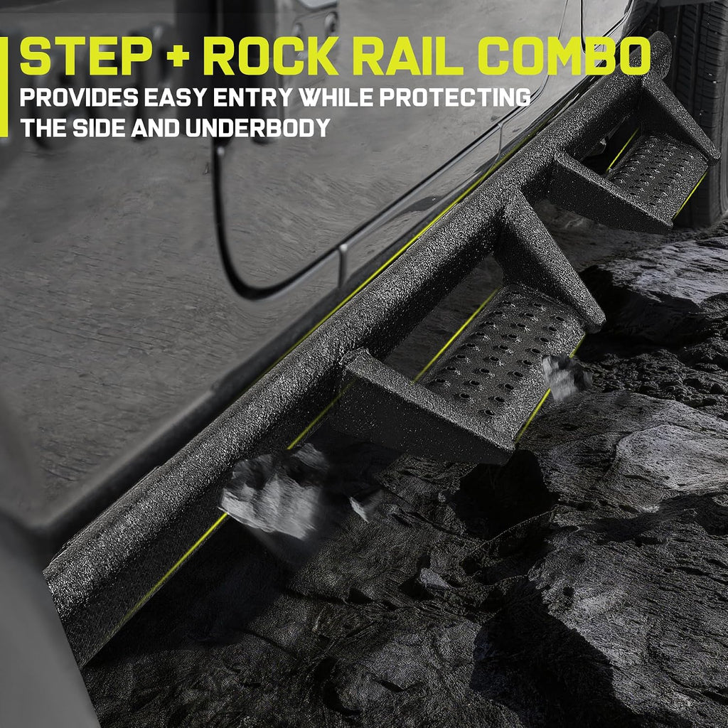 BINARY STAR Curve Design Running Boards Compatible with Vehicle 2018-2026 Jeep Wrangler JL 4 Door, Wrangler JL Nerf Bars Step Bars Made with Carbon Steel.Curved Rock Rail Style – No Gaps.