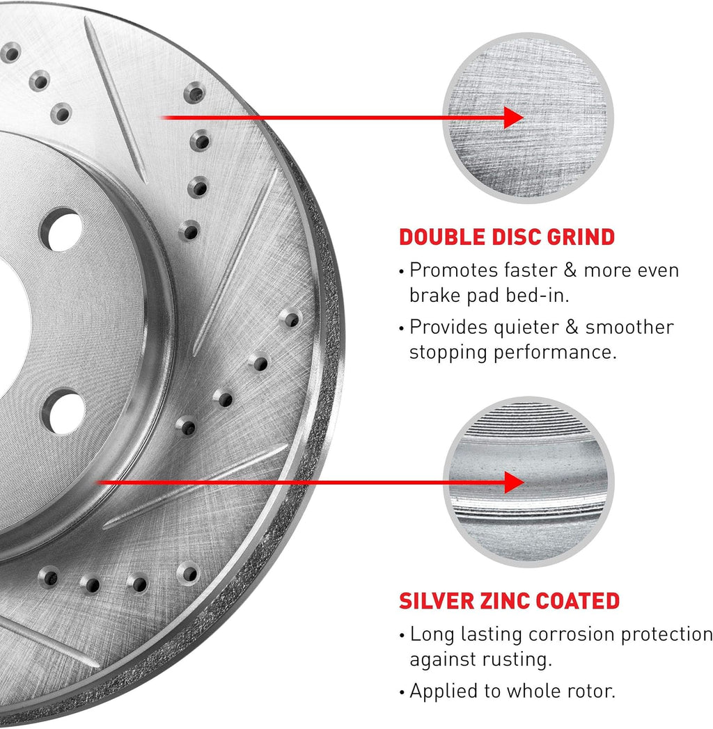 R1 Concepts Front Brake Kit Fits 2007 Acura CSX; 2002-2006 Acura RSX; 2006-2011 Honda Civic| Ceramic Brake Pads and Drilled Slotted Brake Rotors| 11.8' Front