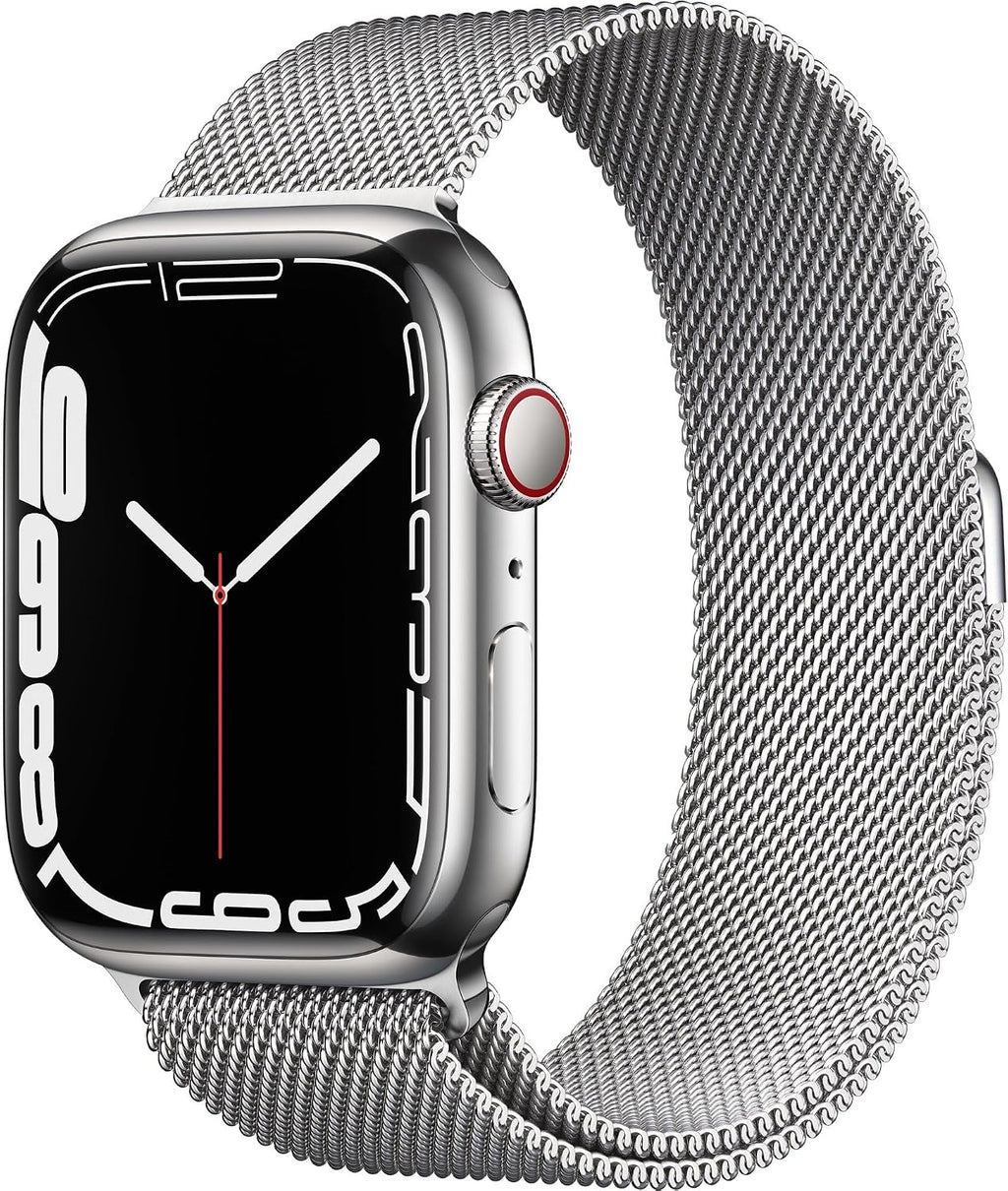 Apple Watch Series 7 (GPS + Cellular, 45MM) - Silver Stainless Steel Case with Silver Milanese Loop (Renewed)