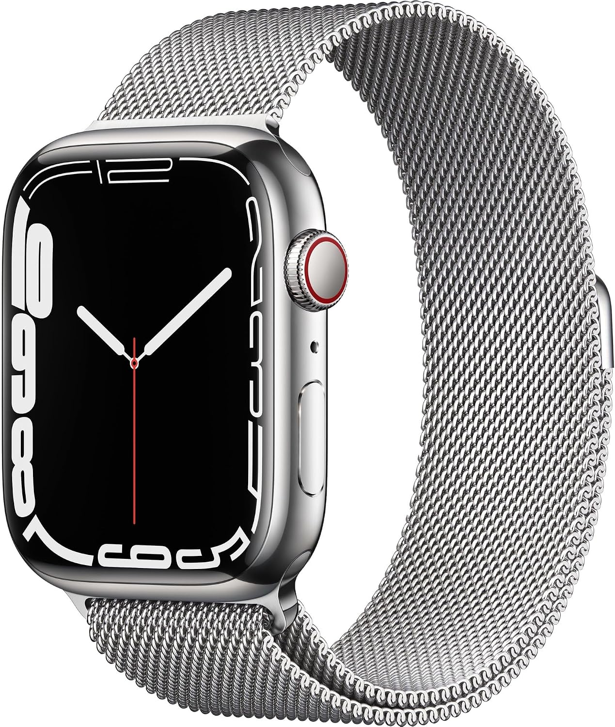 Apple Watch Series 7 (GPS + Cellular, 45MM) - Silver Stainless Steel Case with Silver Milanese Loop (Renewed)