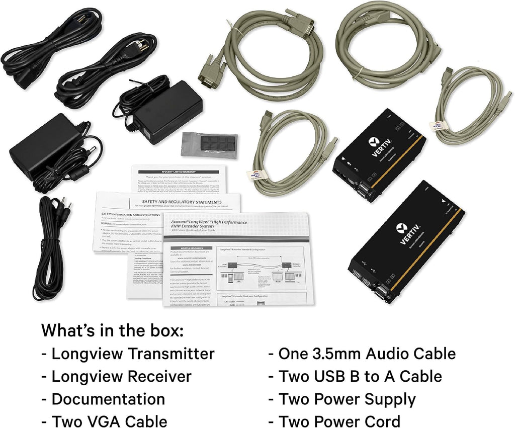 Vertiv Avocent LV 3020P High-Performance HD KVM Extender Kit with Receiver & Transmitter, VGA, Dual Monitor, Extend up to 300 m. / 1,000 ft. (3020P)