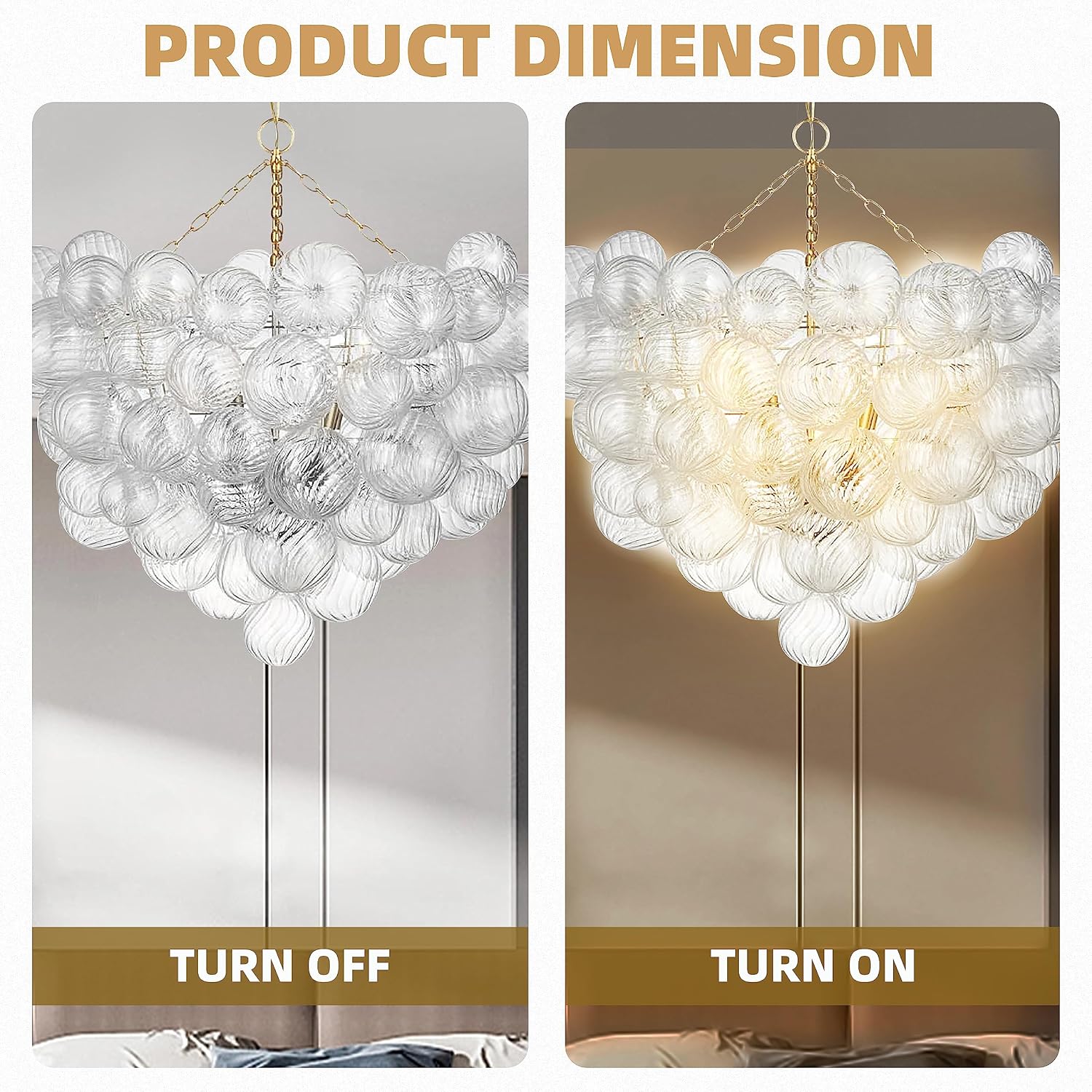 Longree Nordic Bubble Ball Swirled Glass Chandelier, Dia 36 inch Gild Gold and Clear Blown Glass Large Pendant Light Fixture for Bedroom Study Restaurant Entry Room