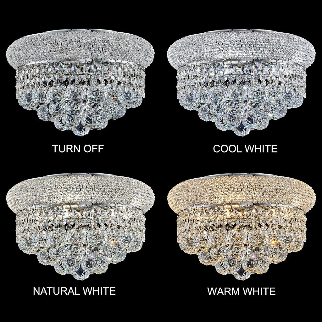 5 - Light 14' Crystal Flush Mount Chandelier Ceiling Light Fixture for Bathroom Hallway Entryway Closet Bedroom Laundry Chrome Finish