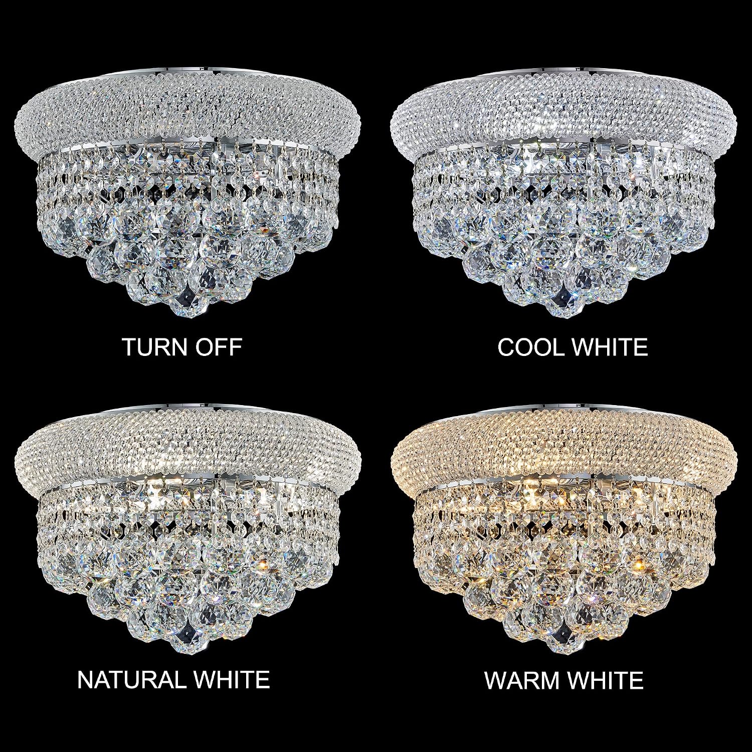 5 - Light 14' Crystal Flush Mount Chandelier Ceiling Light Fixture for Bathroom Hallway Entryway Closet Bedroom Laundry Chrome Finish