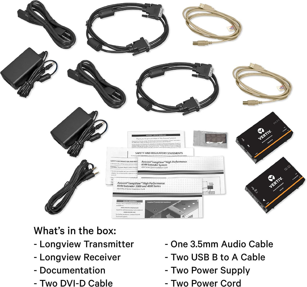 Vertiv Avocent LV 4020P High-Performance HD KVM Extender Kit with Receiver & Transmitter, VGA, Dual Monitor, Extend up to 50 m. / 164 ft. (4020P)