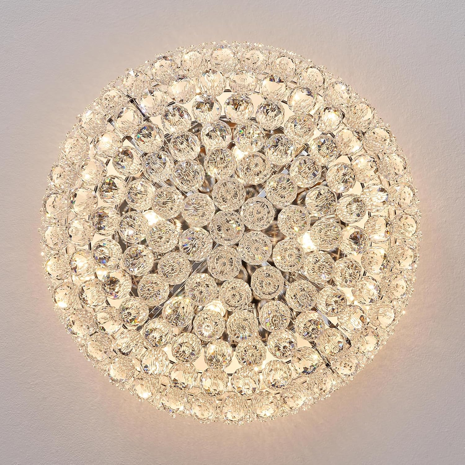 12 - Light Flush Mount Crystal Chandelier for Living Room Dining Room Entryway Hallway Bedroom Foyer Chrome Finish