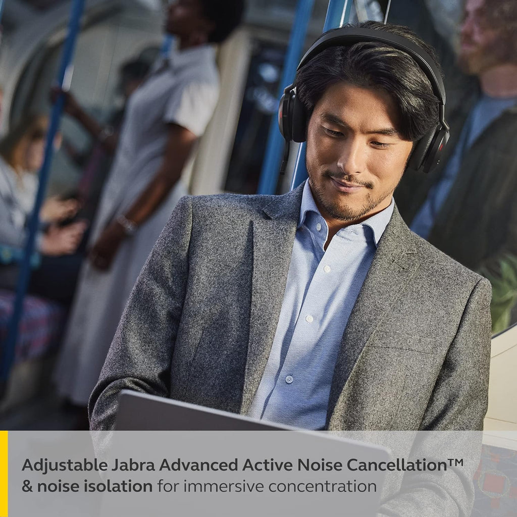 Jabra Evolve2 75 PC Wireless Headset with 8-Microphone Technology - Dual Foam Stereo Headphones with Adjustable Advanced Active Noise Cancelling, USB-C Bluetooth Adapter and UC Compatibility - Black