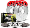PowerStop Front Brake & Caliper Kit for Honda Civic 2006-11 - Drilled & Slotted Disc Rotors + Carbon-Fiber Ceramic Brake Pads + Red-Powder Coated Calipers, KC2384-26