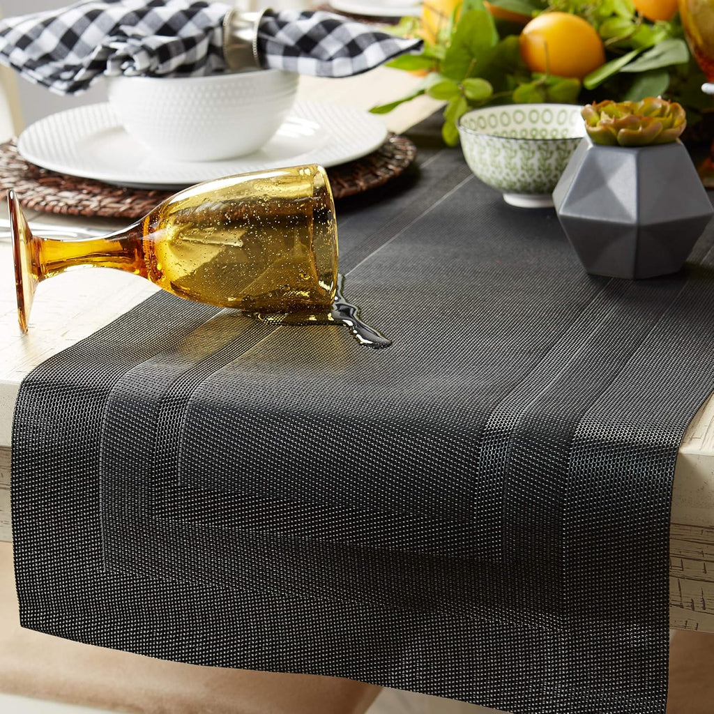 DII PVC Tabletop Collection Woven Indoor/Outdoor, Table Runner, 14x72, Black (Pack of 12)