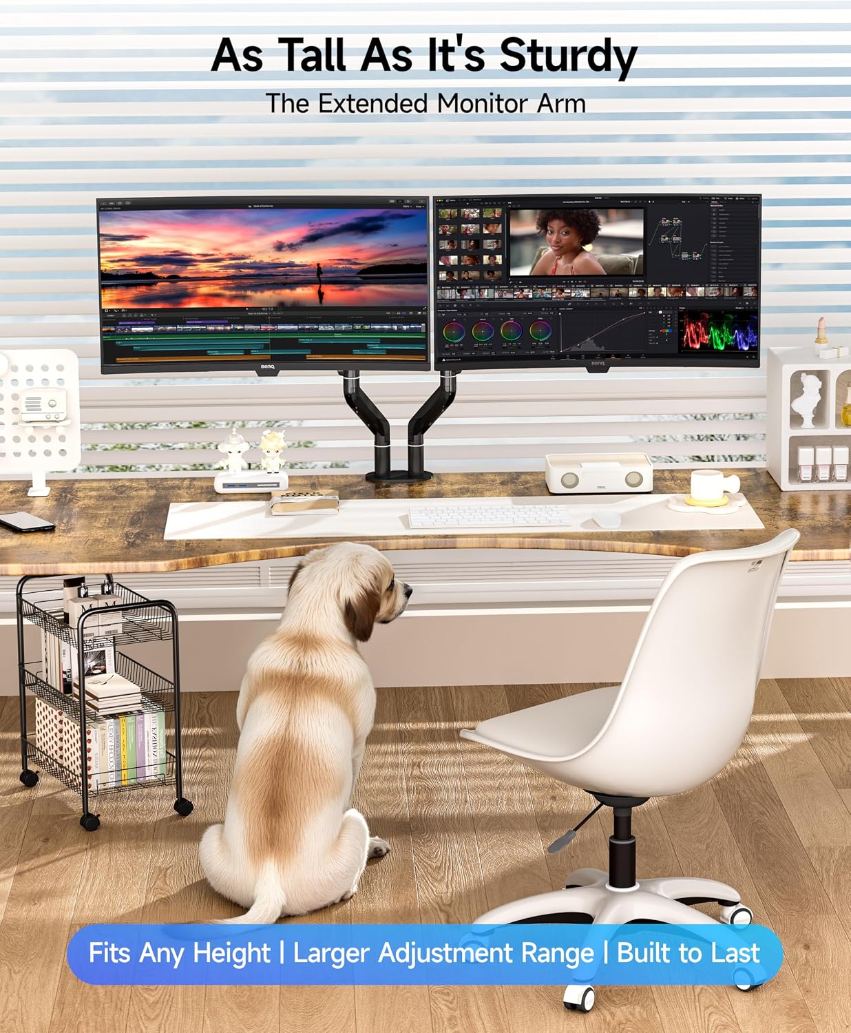 BIZUM Dual Monitor Stand for 17″-42', Heavy Duty Ultrawide Monitor Arm Dual-Monitor Mount VESA Mount with Clamp/Grommet Base, Holds 33.1lbs per Arm, Black