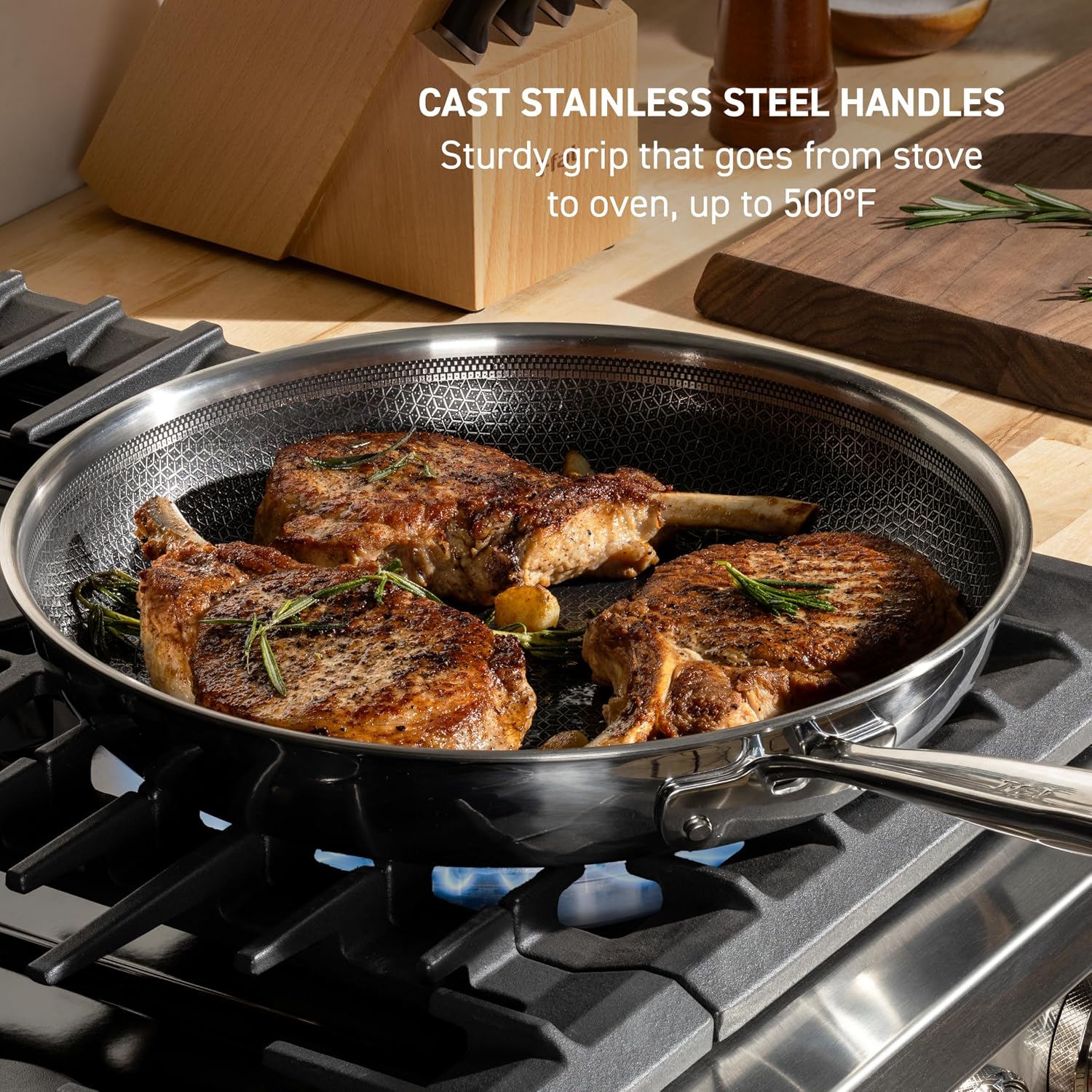 T-fal HybridMesh Tri-Ply Stainless Steel Fry Pan 10.25 Inch, Induction Oven Safe 500F, Metal Utensil Safe, Ideal For Searing, Cookware, Dishwasher Safe Pots and Pans, Needs Pre-Heating, Silver/Black