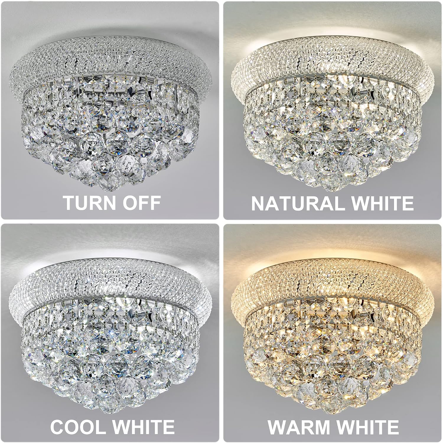 Crystal Flush Mount Chandelier Ceiling Light Fixture for Living Room Dining Room Bedroom Foyer Entryway Hallway Closet Bathroom (Chrome, 9' H x14 D)