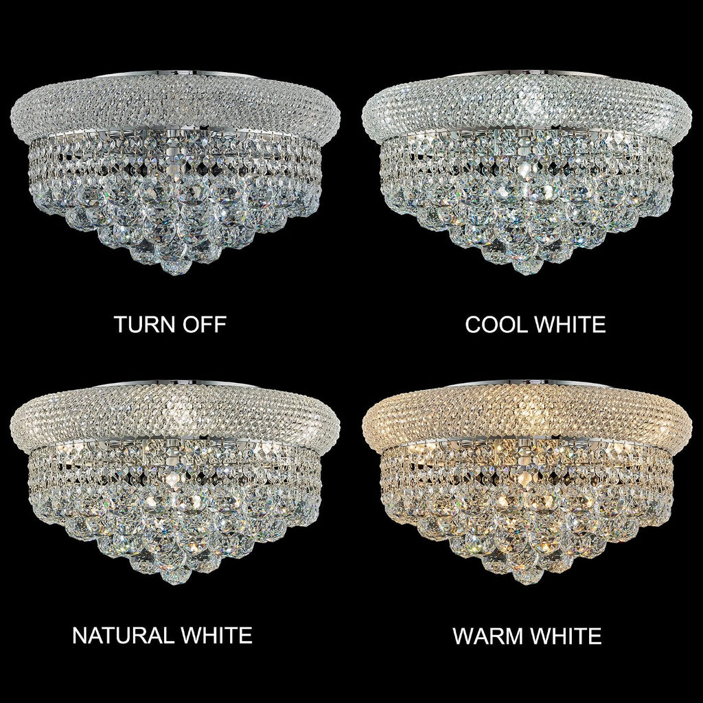 7 - Light Flush Mount Crystal Chandelier for Living Room Dining Room Entryway Hallway Bedroom Foyer Chrome Finish
