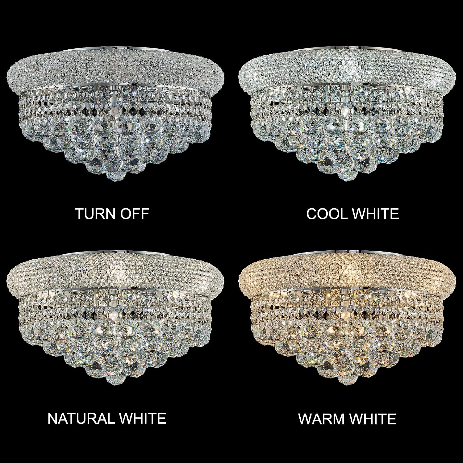 7 - Light Flush Mount Crystal Chandelier for Living Room Dining Room Entryway Hallway Bedroom Foyer Chrome Finish