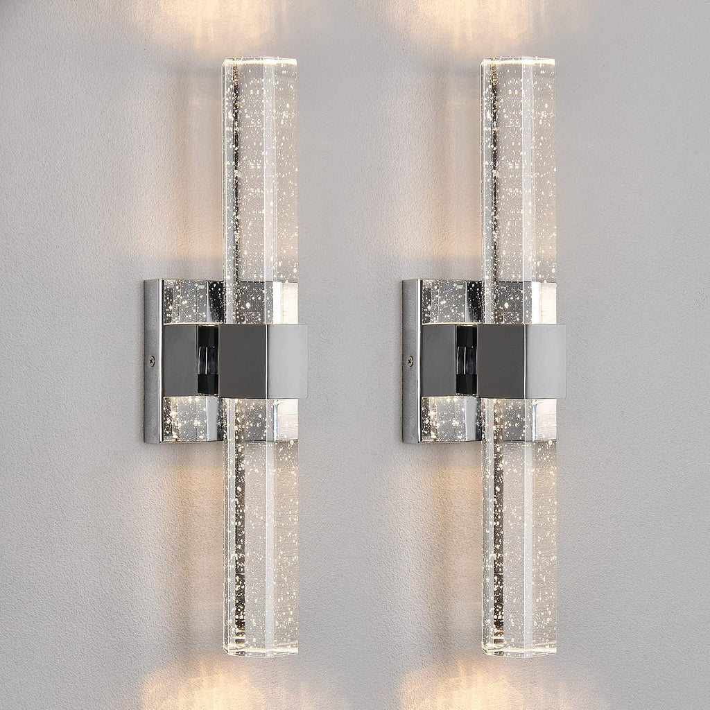 Epinl Wall Sconces Set of Two - Crystal Chrome Wall Sconces 14W Dimmable LED Bathroom Vanity Light Bubble Wall Lights for Bedroom Living Room Hallway