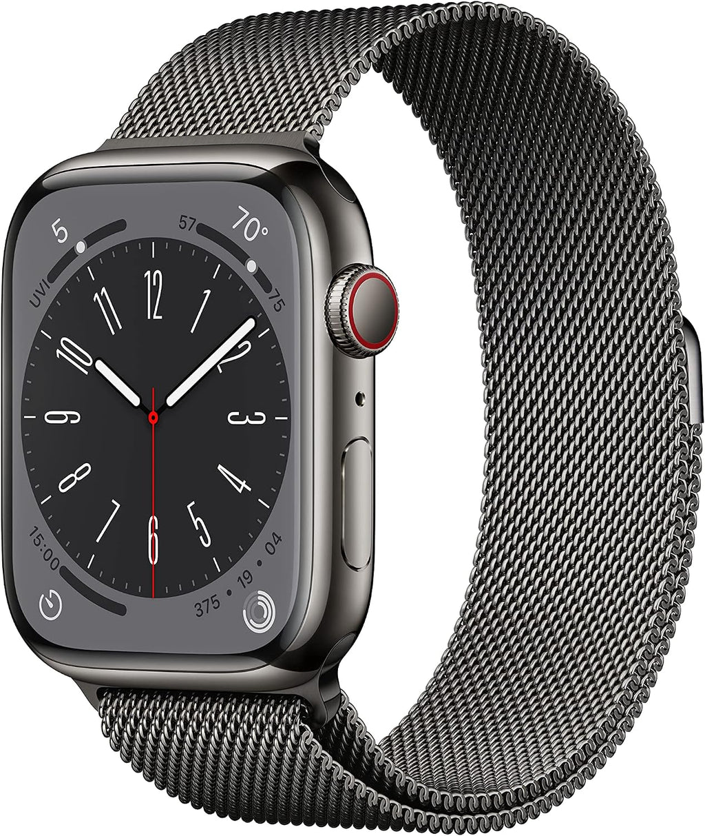 Apple Watch Series 8 [GPS + Cellular, 45mm] - Graphite Stainless Steel with Graphite Milanese Loop, One Size (Renewed)
