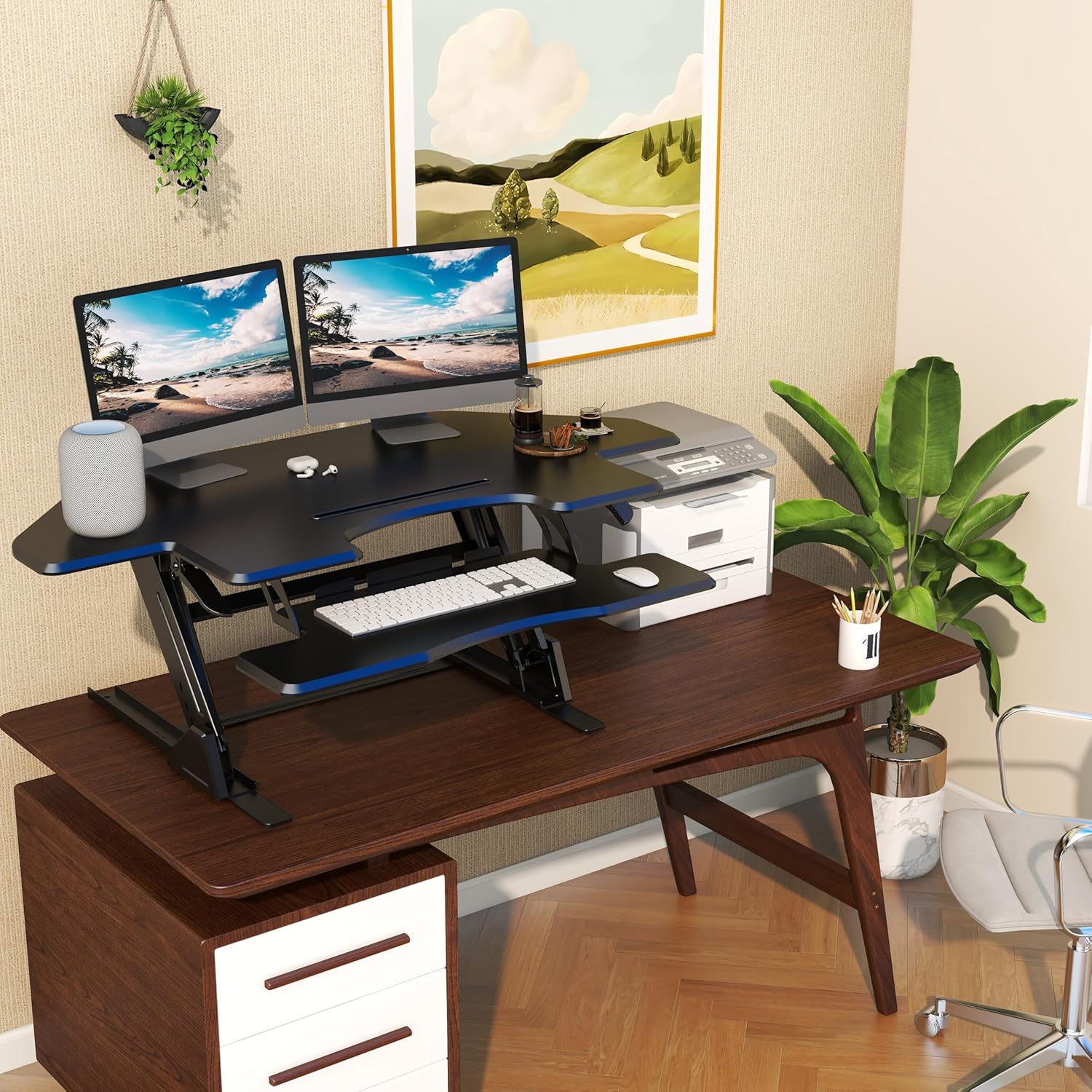 47 inch Corner Standing Desk Converter, Height Adjustable Sit Stand Desk Riser, Black, GSD06T