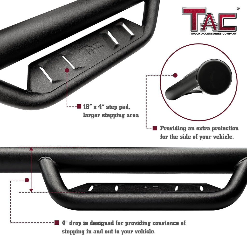 TAC Running Boards Compatible with 2005-2026 Nissan Frontier Crew Cab | 4' Drop Side Steps Nerf Bars | Pickup Truck Off-Road Exterior Accessories | Tubular Style Fine Texture Black