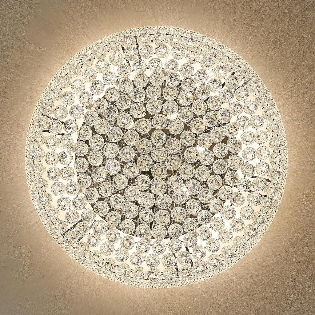 18 - Light Crystal Flush Mount Chandelier Ceiling Light Fixture for Living Room Dining Room Entryway Foyer Chrome Finish