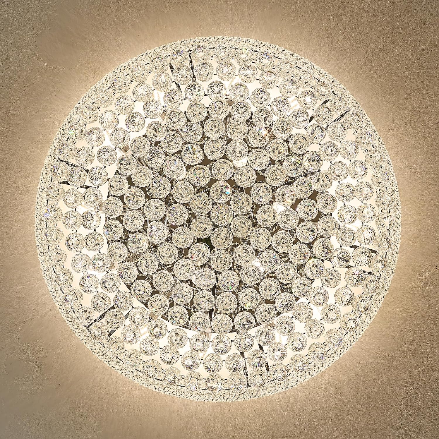 18 - Light Crystal Flush Mount Chandelier Ceiling Light Fixture for Living Room Dining Room Entryway Foyer Chrome Finish