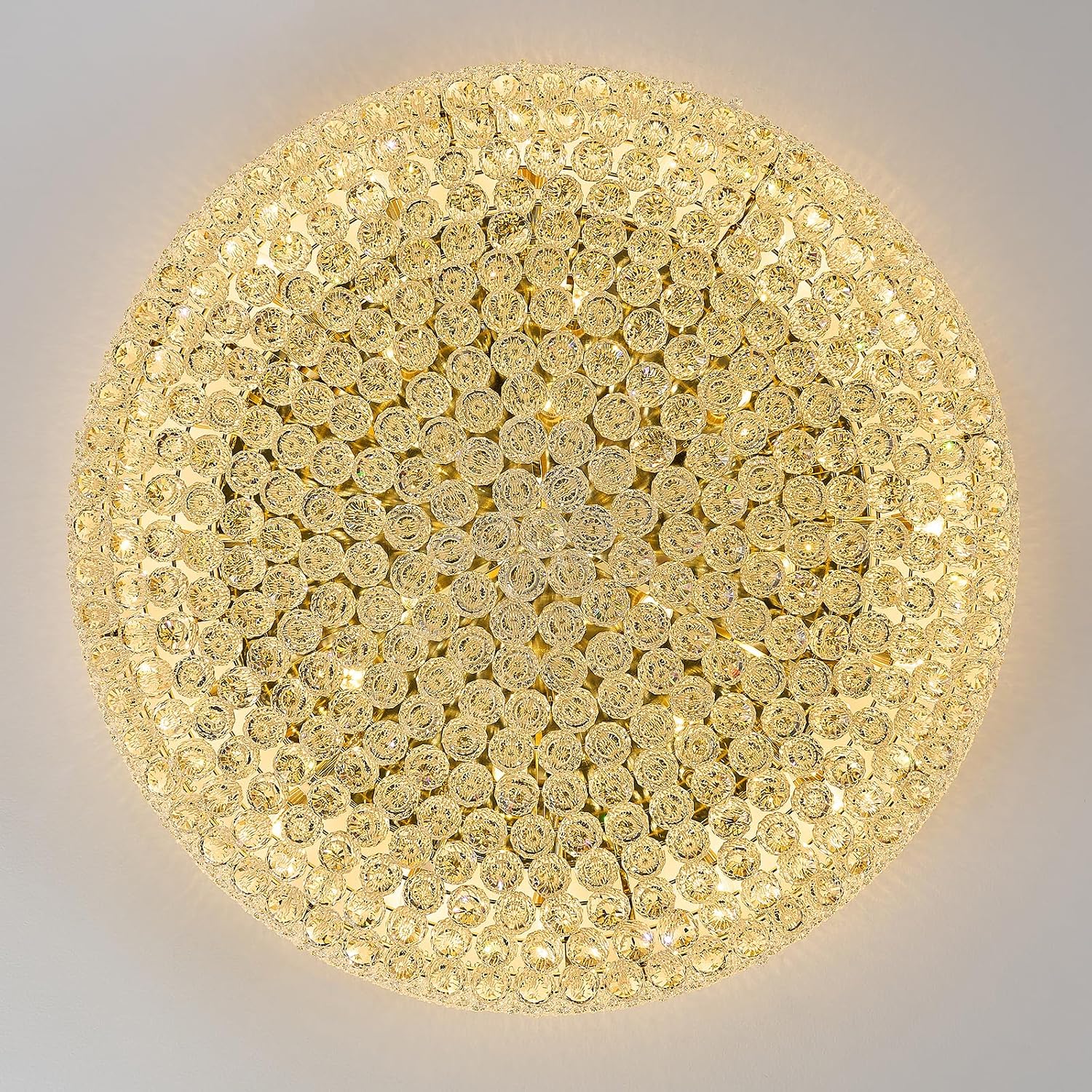 27-Light Large Crystal Chandelier Flush Mount Ceiling Light Fixture for Living Room Entrance Foyer Lobby Gold Finish