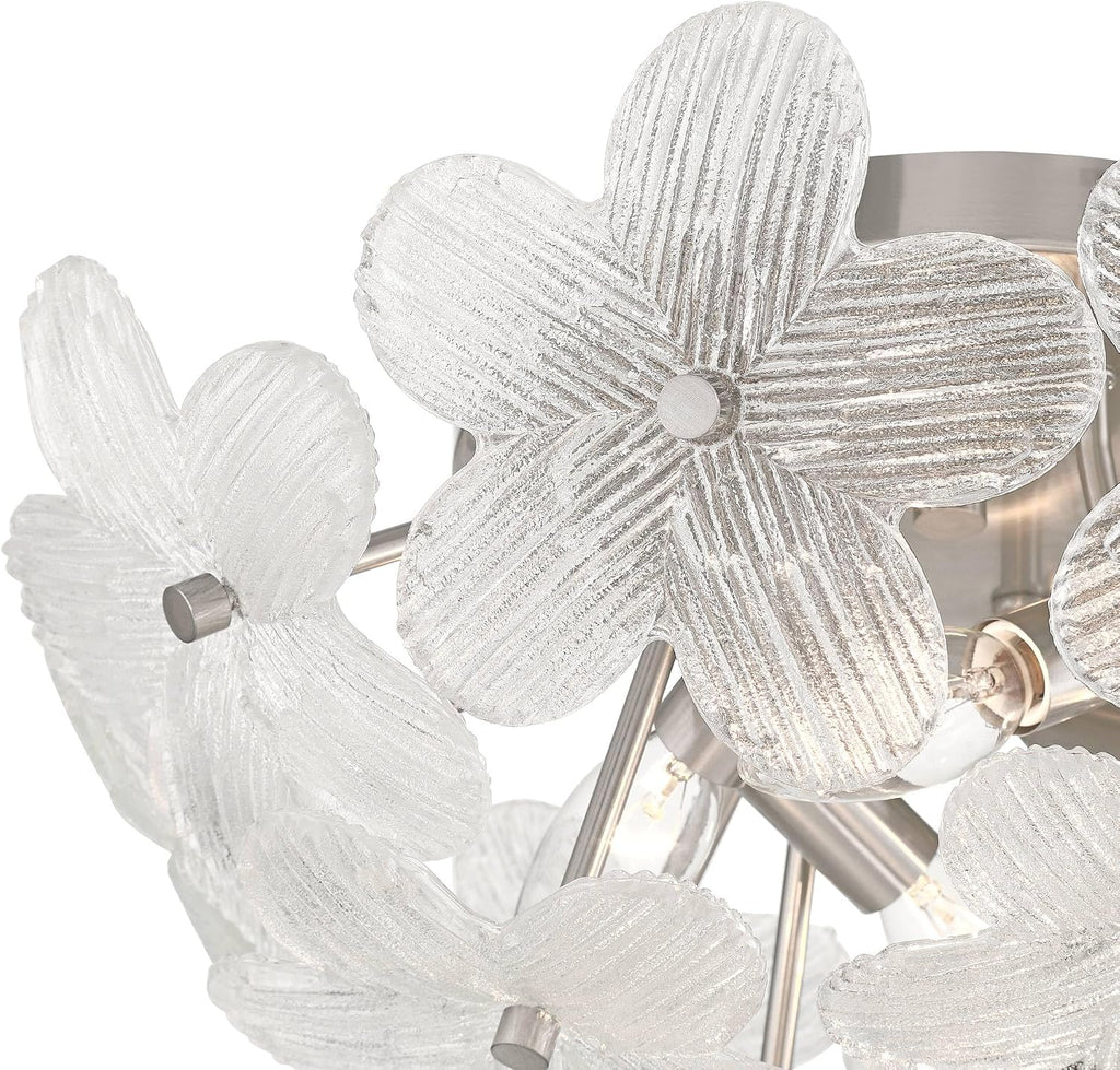Possini Euro Design Filoli 16' Modern Semi Flush-Mount Ceiling Light Fixture Kitchen Foyer Hallway Flower Unique Silver Brushed Nickel Finish Glass Metal Bedroom Bathroom Entryway Living Room Indoor