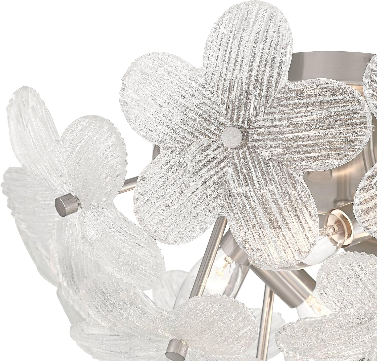 Possini Euro Design Filoli 16' Modern Semi Flush-Mount Ceiling Light Fixture Kitchen Foyer Hallway Flower Unique Silver Brushed Nickel Finish Glass Metal Bedroom Bathroom Entryway Living Room Indoor