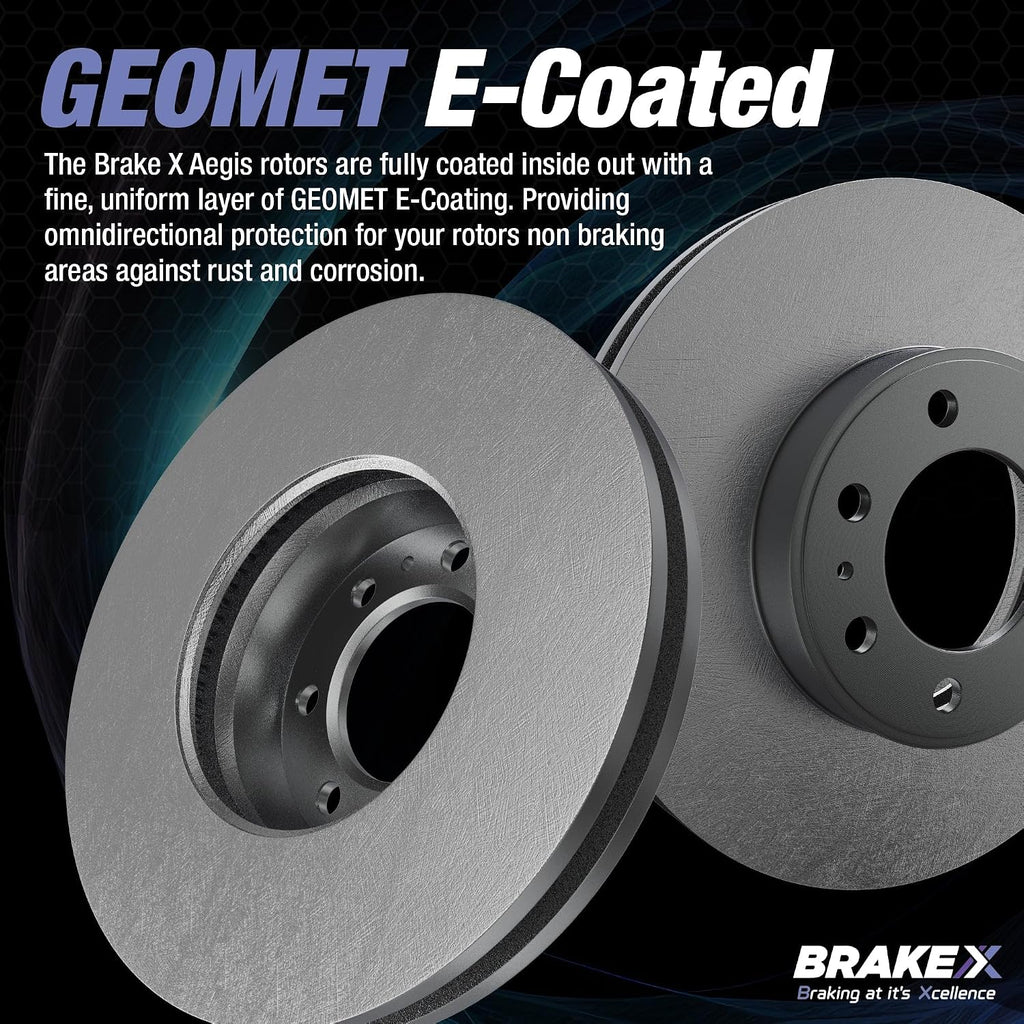 Brake X Rear Brake Pads and Rotors Kit with brake caliper compression tool replacement for 2006-2011 HONDA CIVIC | AEGIS GEOMET Coated Rotors and Alpha Ceramic Brake Pads