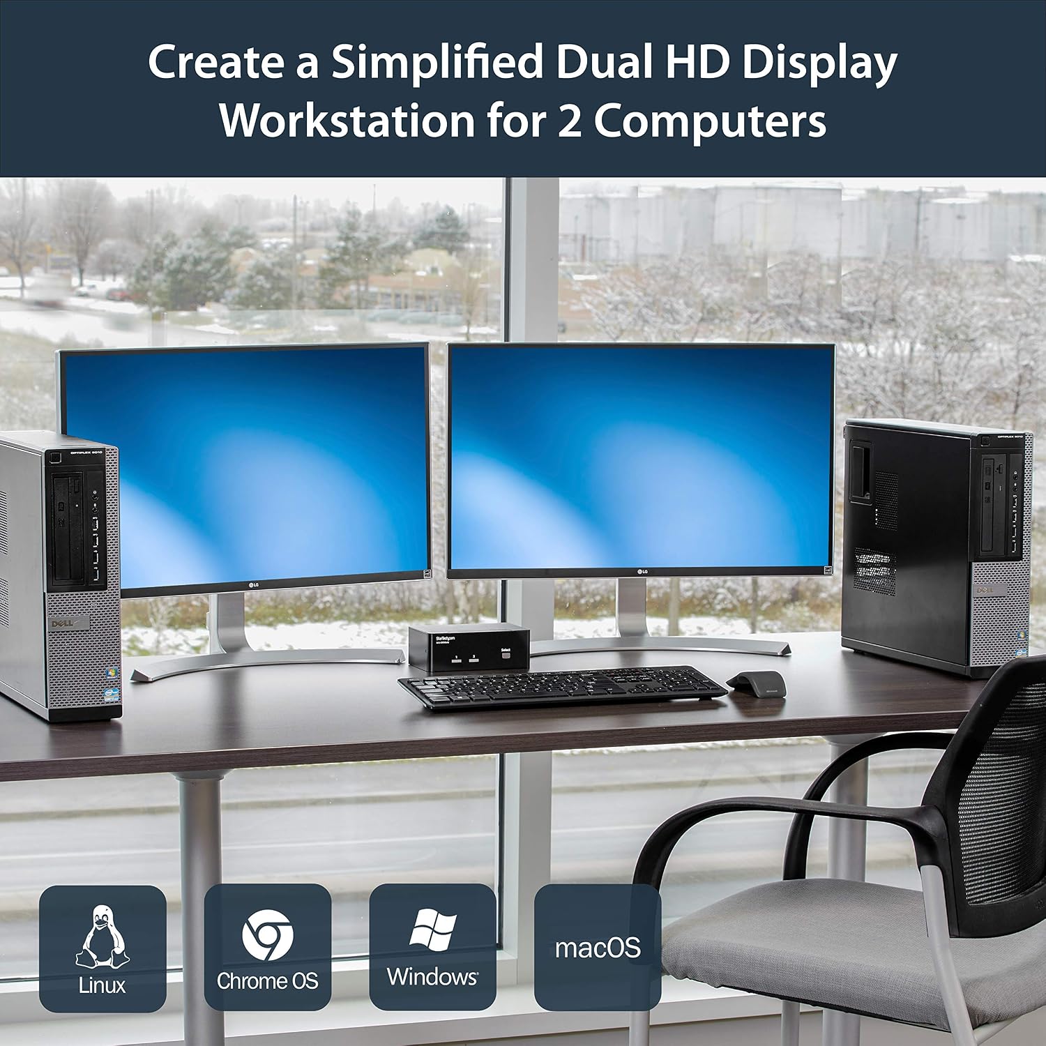 StarTech.com Dual Monitor DisplayPort KVM Switch with 6ft 4-in-1 USB DisplayPort KVM Switch Cable