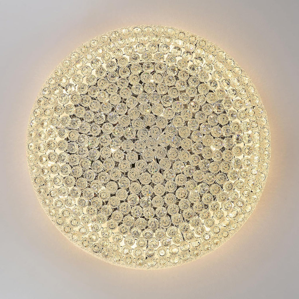 27-Light Large Crystal Chandelier Flush Mount Ceiling Light Fixture for Living Room Entrance Foyer Lobby Chrome Finish