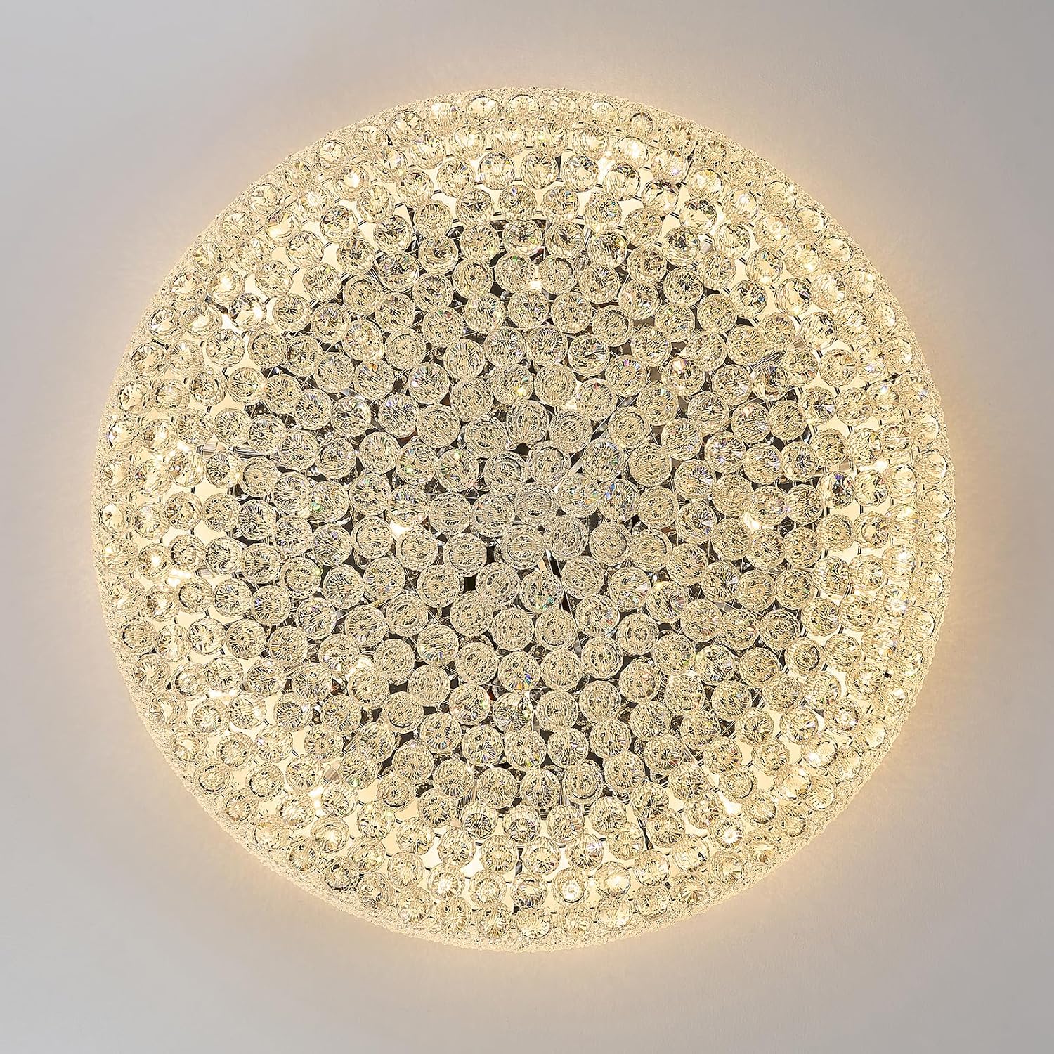 27-Light Large Crystal Chandelier Flush Mount Ceiling Light Fixture for Living Room Entrance Foyer Lobby Chrome Finish