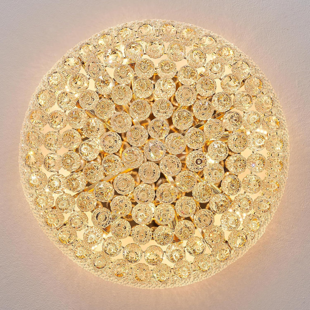 12 - Light Flush Mount Crystal Chandelier for Living Room Dining Room Entryway Hallway Bedroom Foyer Gold Finish