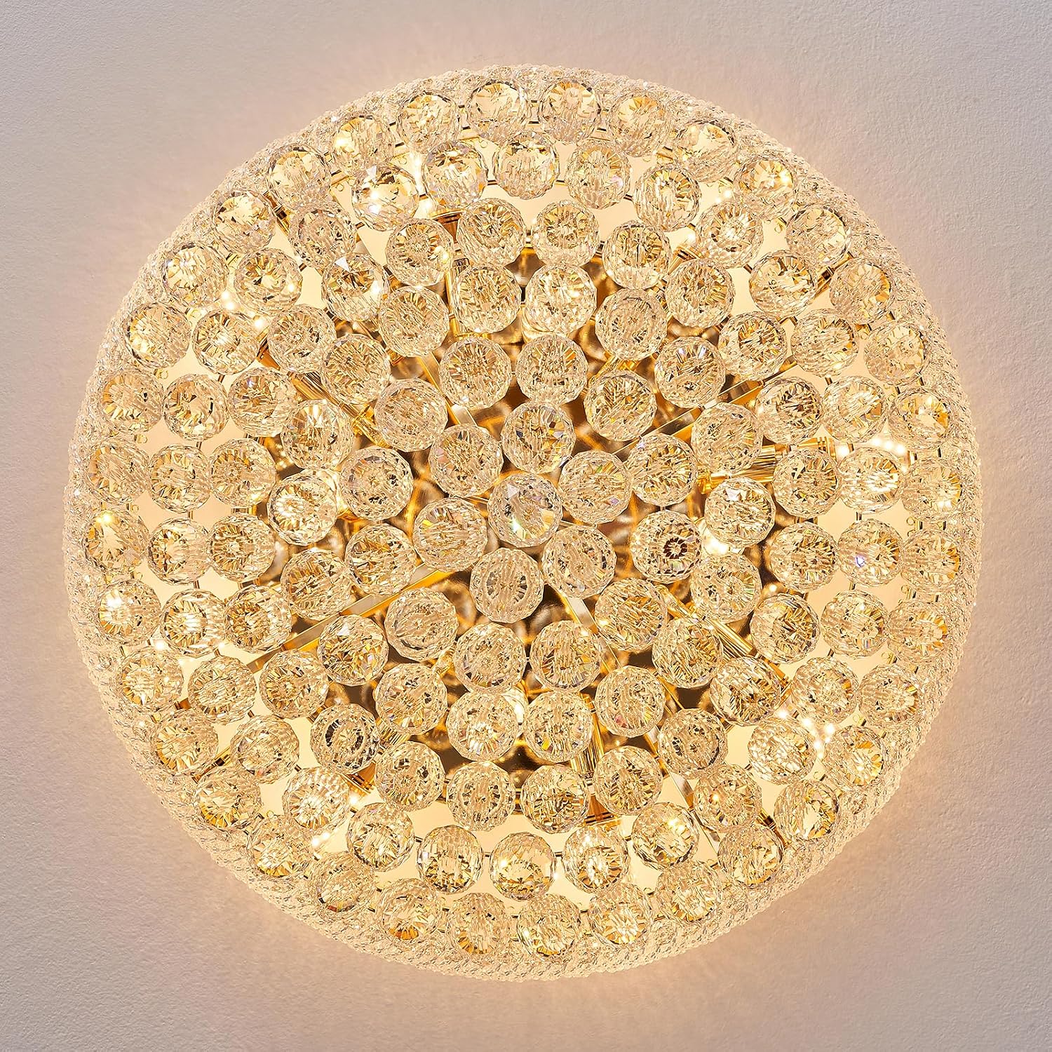 12 - Light Flush Mount Crystal Chandelier for Living Room Dining Room Entryway Hallway Bedroom Foyer Gold Finish