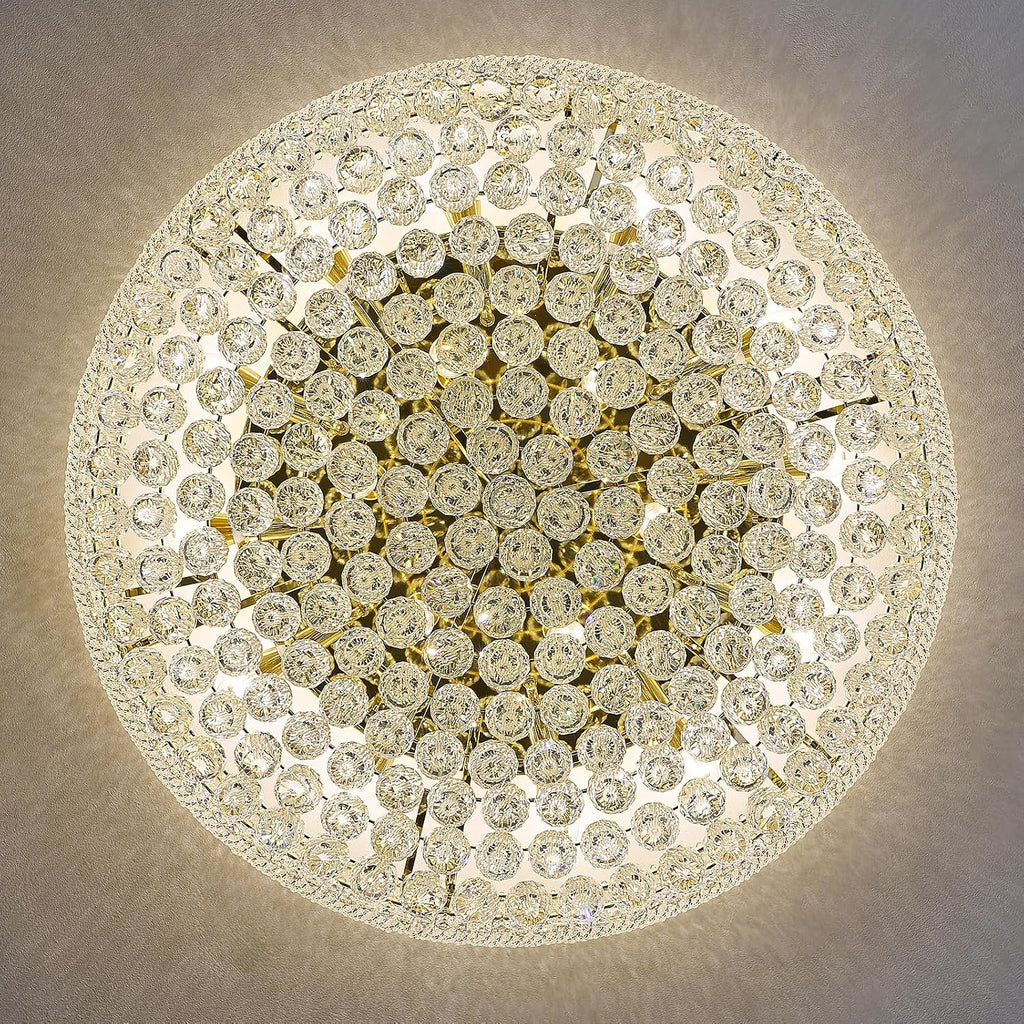 18 - Light Crystal Flush Mount Chandelier Ceiling Light Fixture for Living Room Dining Room Entryway Foyer Gold Finish