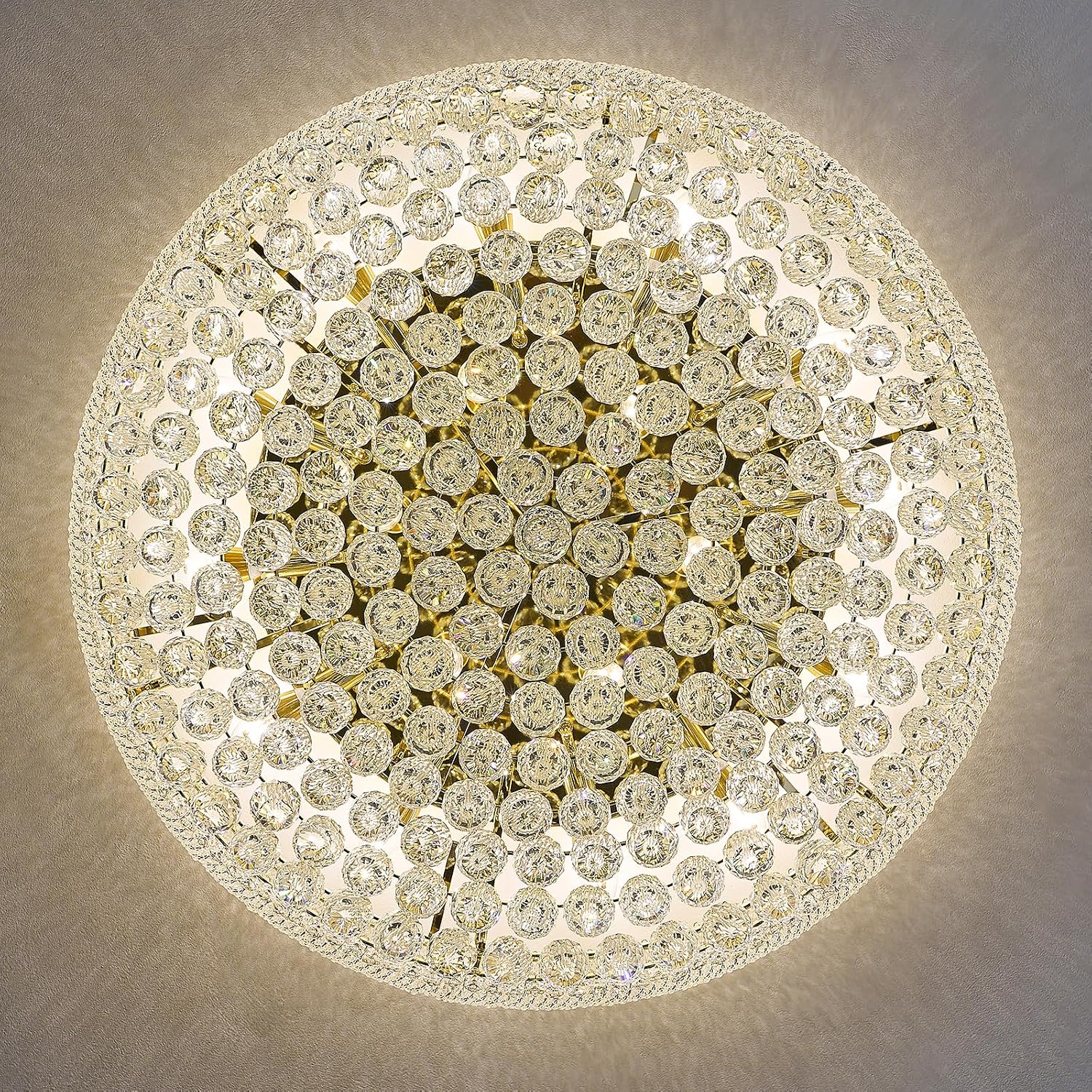 18 - Light Crystal Flush Mount Chandelier Ceiling Light Fixture for Living Room Dining Room Entryway Foyer Gold Finish
