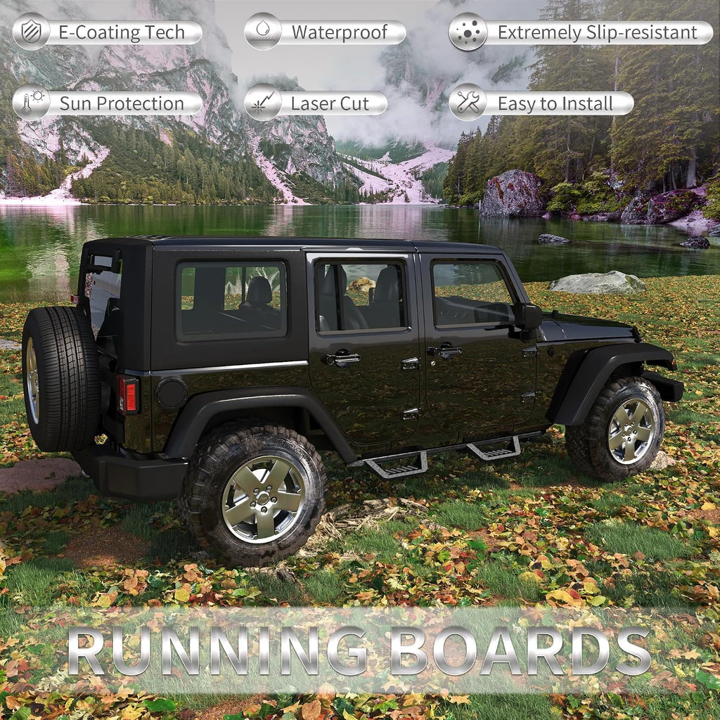 Running Boards Compatible with 2007-2018 Jeep Wrangler JK 4 Doors, 5.2' Side Step Rails, Heavy-Duty Black Carbon Steel Nerf Bars for Wrangler JK (07-18 JK 4 Doors)