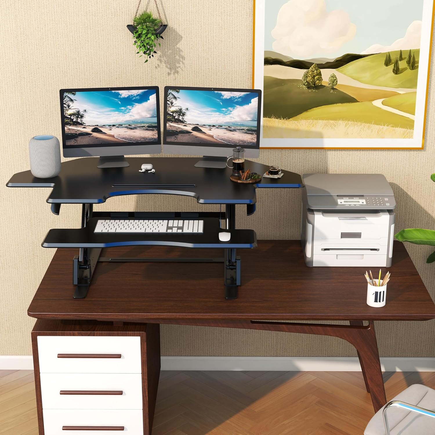 47 inch Corner Standing Desk Converter, Height Adjustable Sit Stand Desk Riser, Black, GSD06T