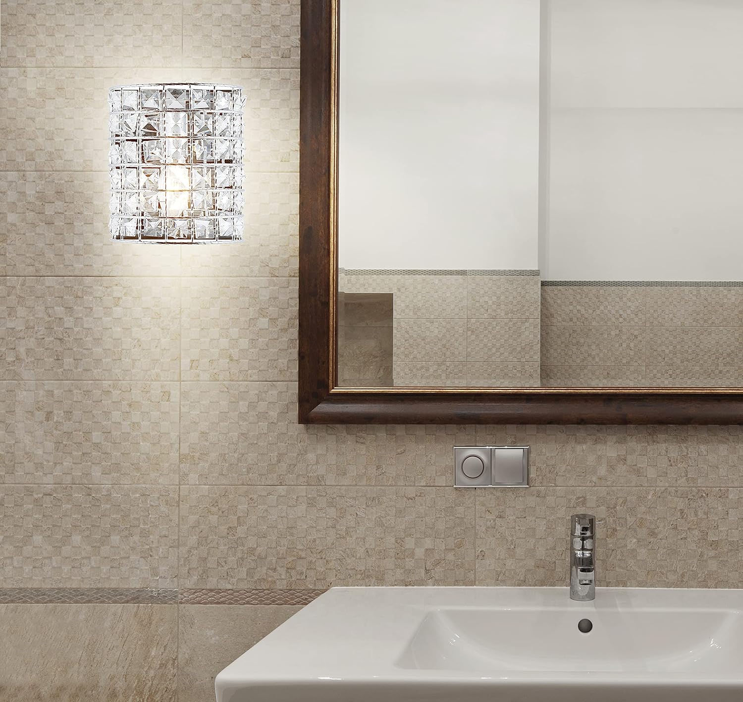JONATHAN Y 7' Chrome Modern LED Vanity Light Sconce for Bathroom Decor, 1-Light, Clear Crystal Shade, Glam Wall Lighting for Hallway Entryway, LED Bulb Included JYL7542A