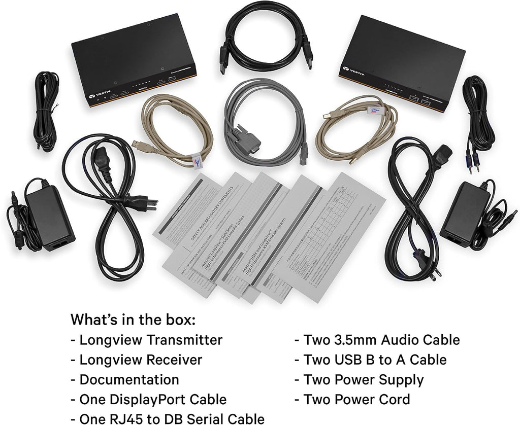 Vertiv Avocent LV 5020P High-Performance Dual DisplayPort KVM Extender Kit with Receiver & Transmitter, VGA, USB, Audio, CATx 50M, Extend up to 300 ft. / 91.44 m. (5020P)
