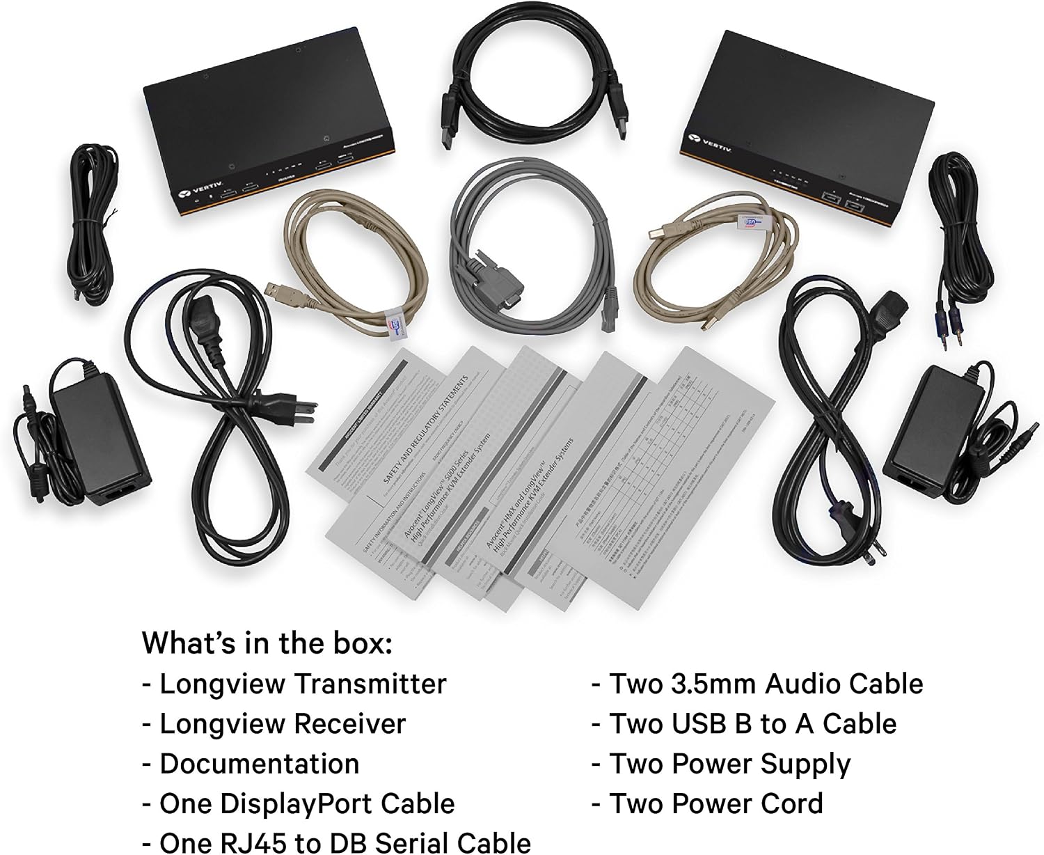 Vertiv Avocent LV 5020P High-Performance Dual DisplayPort KVM Extender Kit with Receiver & Transmitter, VGA, USB, Audio, CATx 50M, Extend up to 300 ft. / 91.44 m. (5020P)